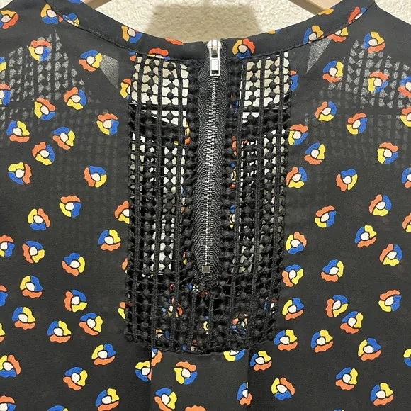 Meadow Rue Anthropologie Women XS Black Printed Crochet Tunic 70s Boho Hippie - Picture 8 of 13